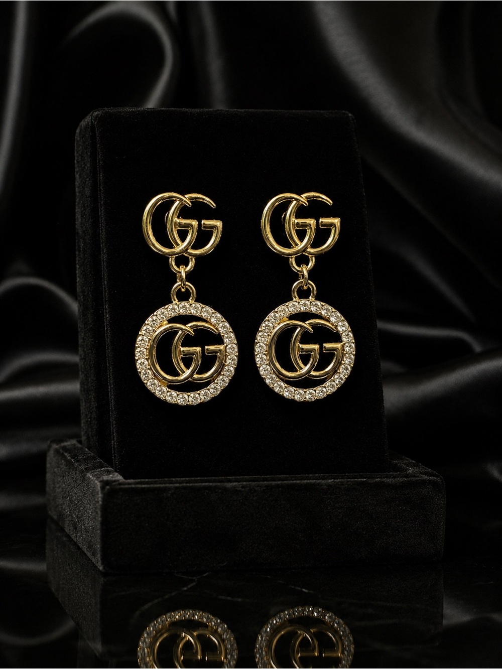 Gold GG Monogram Crystal Halo Drop Earrings